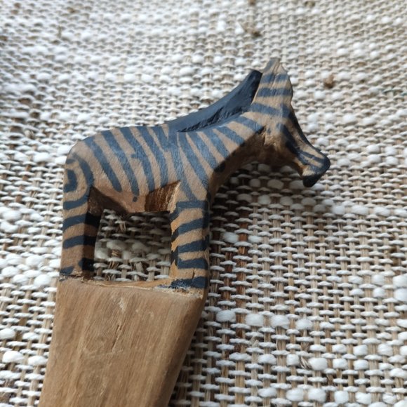 Vintage Hand Carved Wooden Zebra Spoon and Fork - Picture 3 of 14